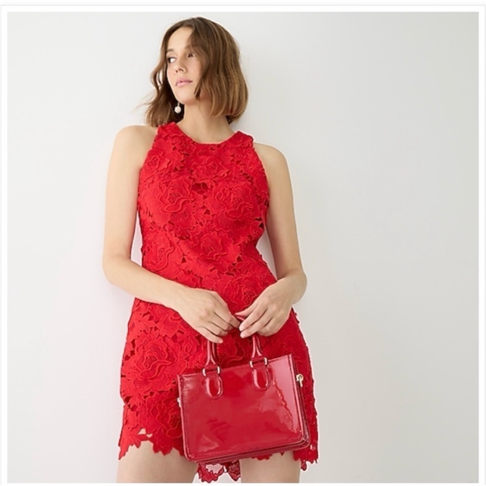 J. Crew NWT Luxe Lace Dress Red NWT 8